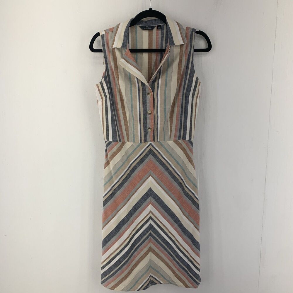 Mlle Gabrielle Womens Small Shirt Dress Midi‎ Multicolor Stripes Beach Preppy